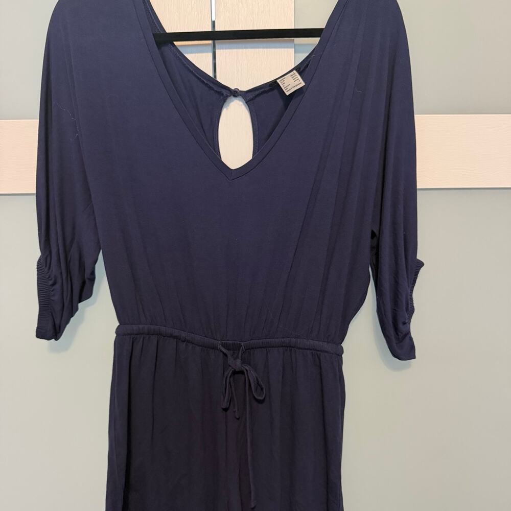 VENUS Navy Blue Romper Womens Small Drawstring Waist Keyhole Back 3/4 Sleeve